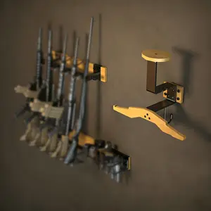 Wooden Gun Rack for Wall with Gear & Pistol Holder, Indoor Wall Mount Rack for Hunting, with Hanger