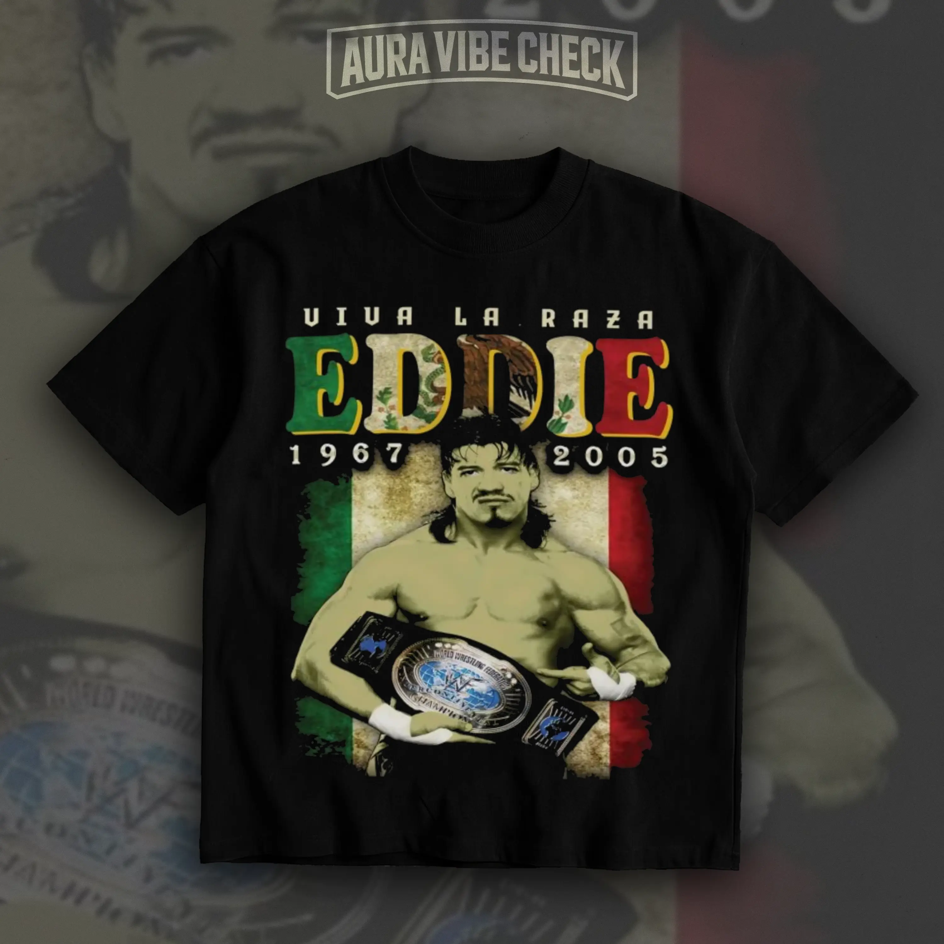Men's Eddie Guerrero Mexico Graphic T-Shirt - Viva La Raza Legend Pro Wrestling Heavyweight Tee, Short-Sleeve Tops with Prints, Casual Streetwear