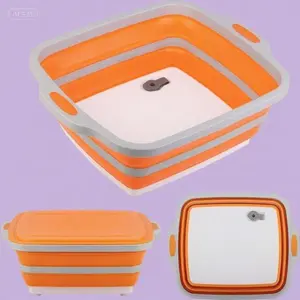 Foldable Kitchen Prep Tub with Lid, Multifunctional Dish Basin and Storage Basket, Collapsible Camping Sink with Drainer, 2.11 Gal/8L Capacity for Vegetables, Fruits, and BBQ Accessories, Space-Saving and Portable Design Orange wall mount organizer