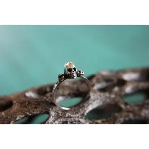 Dainty Skull Stacking Ring with Gemstones. Sterling silver gothic gemstone stacking ring. Small macabre skull ring.