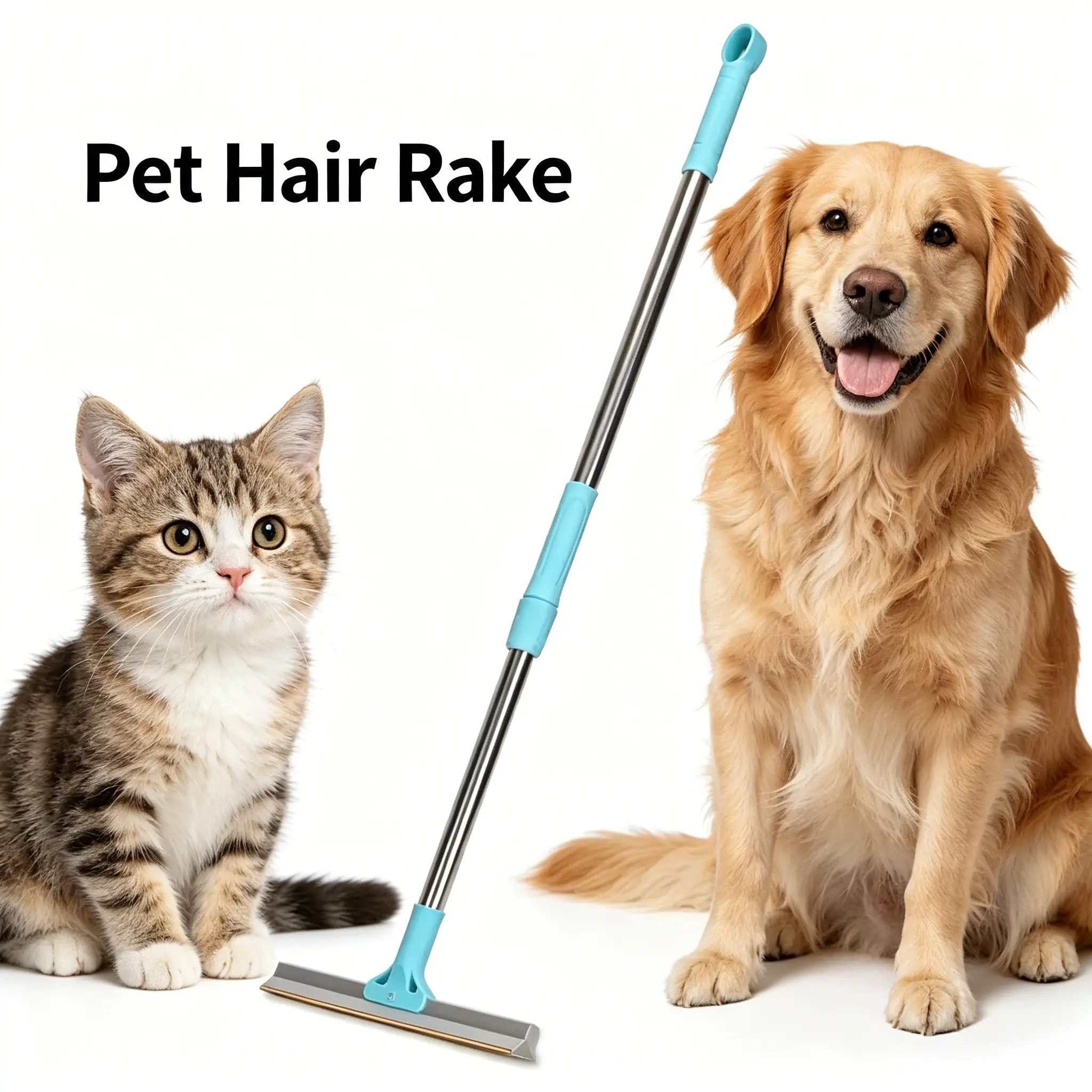 Pet Hair Remover Rake with 54.33in Adjustable Long Handle Heavy Duty Dog Cat Fur Scraper Lint Remover for Carpet Couch Rug Clothes
