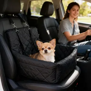 Car Pet Kennel Pad, Special Travel Pet Nest for Medium and Small Dogs, Detachable & Washable Elevated Car Pet Safety Seat with Safety Belt and Storage Bag, Universal for SUVs & Sedans, Easy to Install