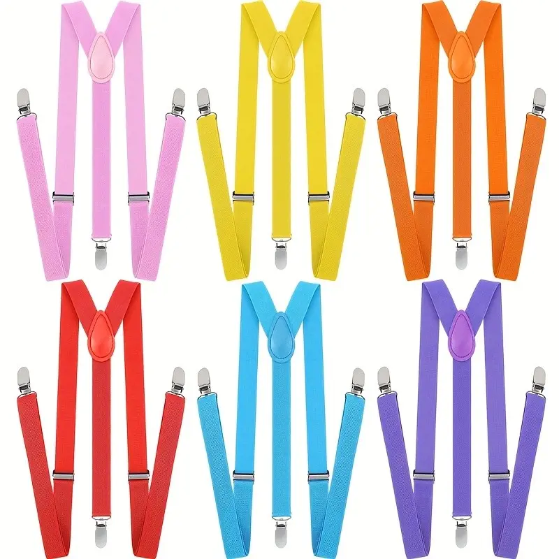 6 Pack Y-Back Adjustable Suspenders with Elastic Clips - Rainbow Colors (,,,,) - Unisex for Men & Women - Compatible with Pants, Costumes, Dance,, Themed Parties - No Feathers, Wear Accessory