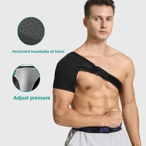 HTG Breathable Perforated SBR Shoulder Brace – Adjustable Compression Strap for Sports, Injury Prevention, Gym & Basketball – Unisex (Black/Gray)