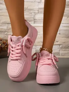 Women's Thick Sole Casual Sneakers, Chunky Laces Versatile Shoes, Soft Lightweight Student Commute Shoes, Sweet Style Platform Boots