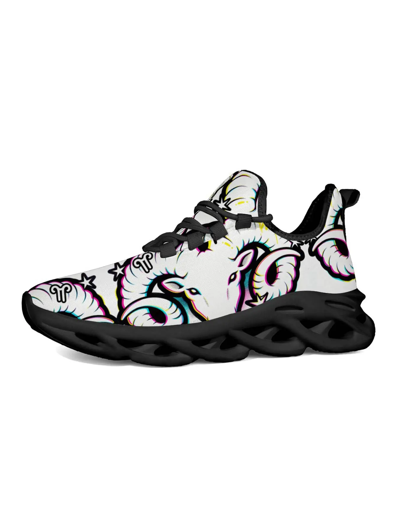 Aries Zodiac Sports Shoes, Street Fashion Constellation Design, Hollow Wave Thick Sole, Lightweight, Artistic Style, Perfect for Zodiac Lovers