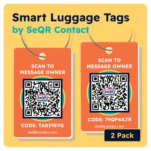 Smart Luggage Tags (Orange 2-Pack) | Keeps Personal info Private With Privacy QR Code | Use with Away GPS Bag Locator & Air Tag | Android or iOS