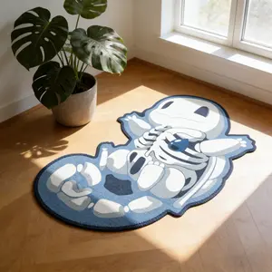 Modern Blue Turtle Print Carpet, Plush Fluffy for Living Room Bedroom Balcony, Easy Care Large Area Rugs, Decorative Rug, Cartoon Pattern Rug