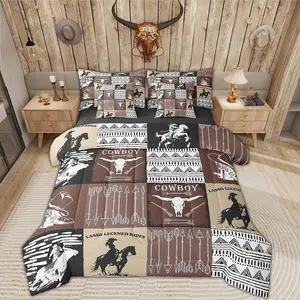 Feelyou 7-Piece Microfiber Decorative Bedding Set - Aztec Tribal Comforter, Gothic Bull Skull Design, Cowboy Theme Bed-in-a-Bag for Western Home Decor, Microfiber Bedding Set