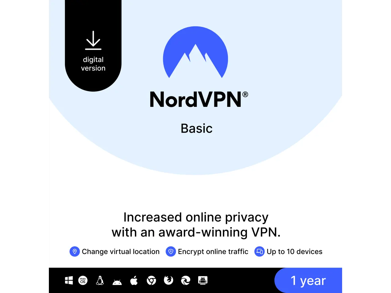 NordVPN Basic, Premium VPN Service - 10 Devices /1 Year- Download