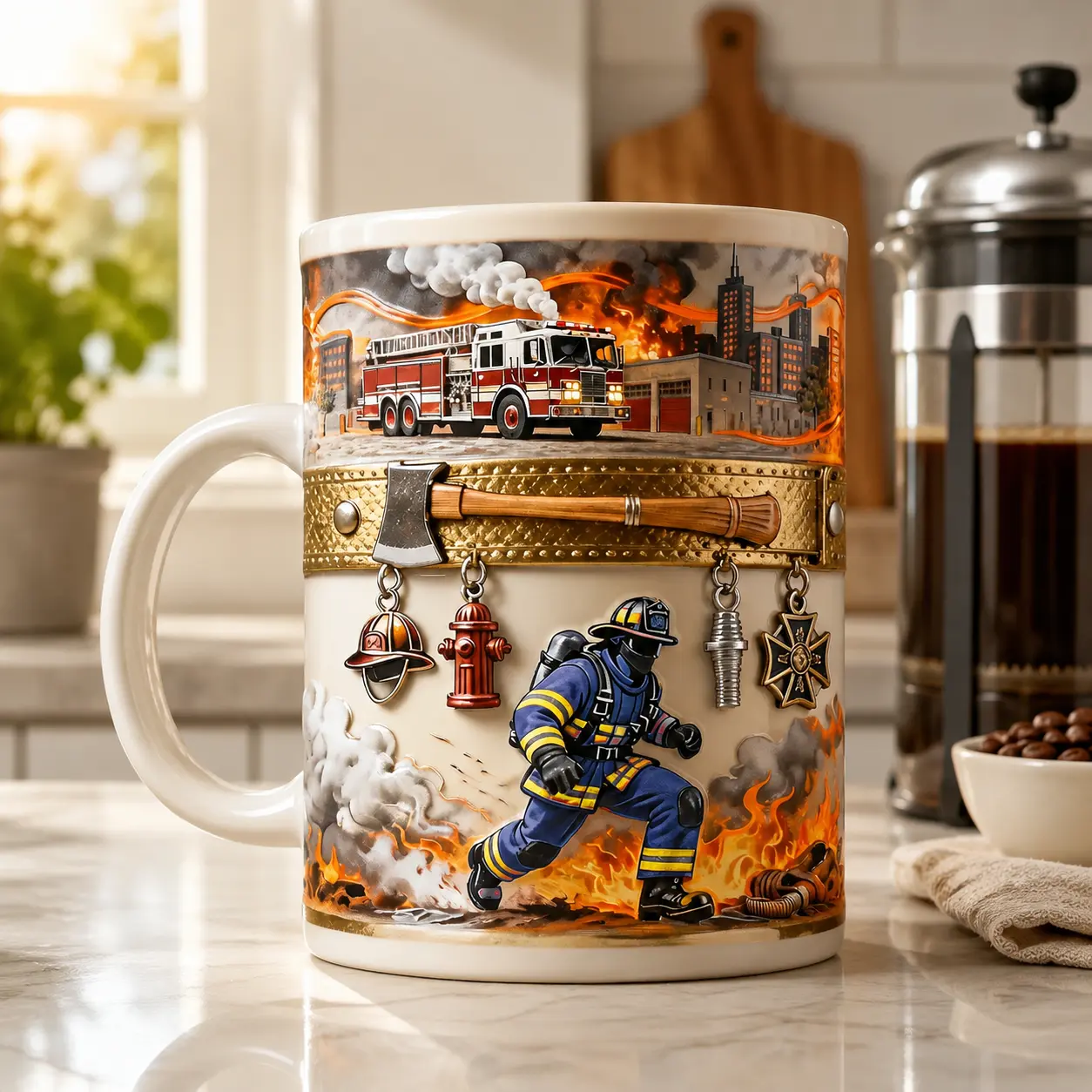 Ceramic Firefighter Mug - Non-Customised Color Changing Colorful Drinkware for Coffee, Tea, Beverages - Fireman Appreciation & Birthday Gift for Men