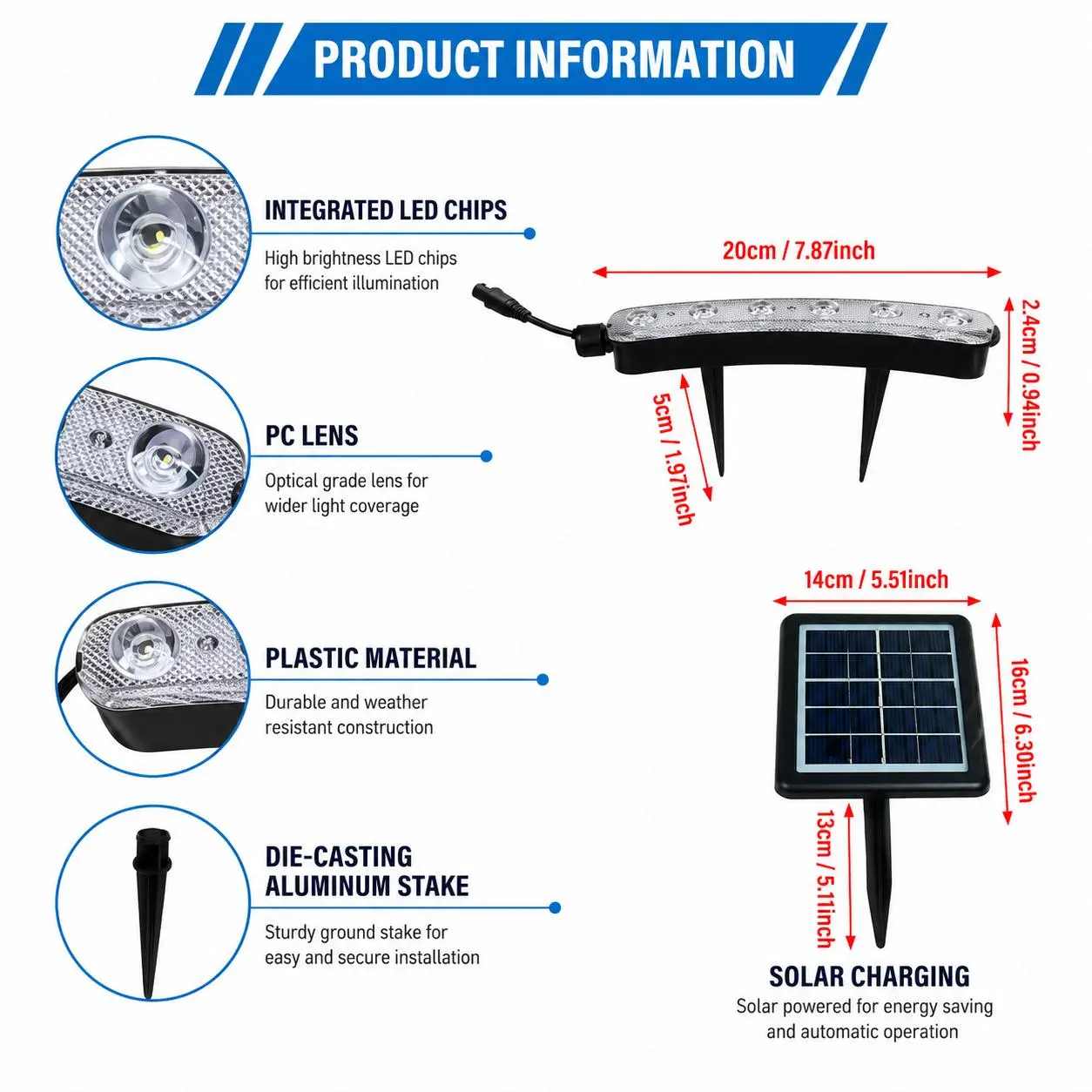 Dimensions and construction of solar tree ring landscape light