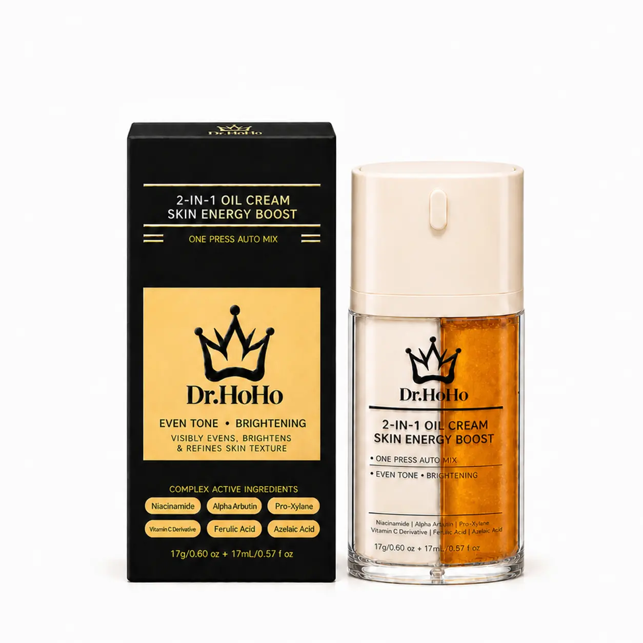 Dr.HoHo Niacinamide & Vitamin C Brightening Serum – 2-in-1 Oil Cream with Alpha Arbutin & Azelaic Acid – Dark Spot Remover & Skin Energizer – Hydrating Lightening Face Care for Even Tone & Glow