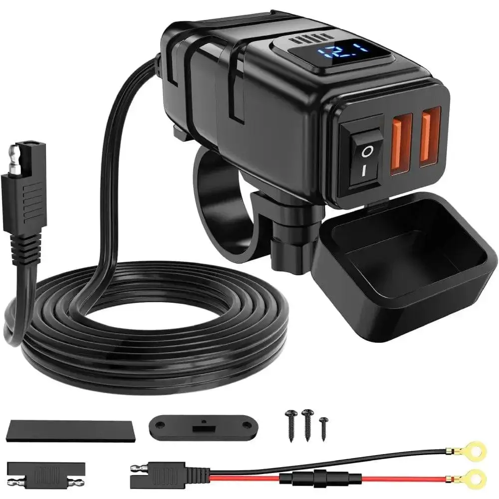 Nilight SAE to Dual USB Car-Mounted Charger Adapter for Motorcycle & Car, Portable Phone Charger with Mount for Vehicle Battery Power & Type-C Recharging, Car-Mounted Chargers