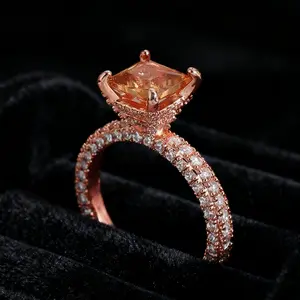 Retro Princess Fang Morgan Ring Rose Gold Zircon Lined Small High End Customized Engagement Proposal Ring with Metal Coating for Women