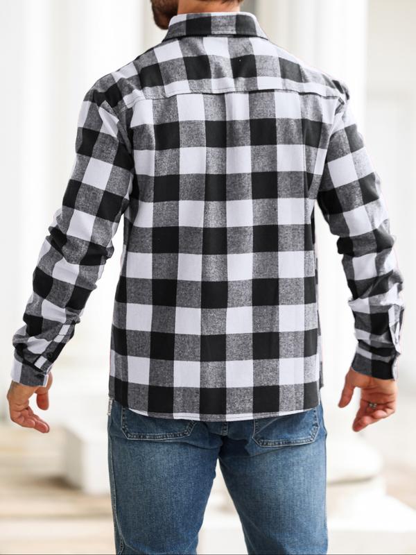 1 PCS Men's Long Sleeve Plaid Shirt, Casual Outdoor Workwear, Ideal Layering for Fall & Winter, Perfect for Men's Daily Wear