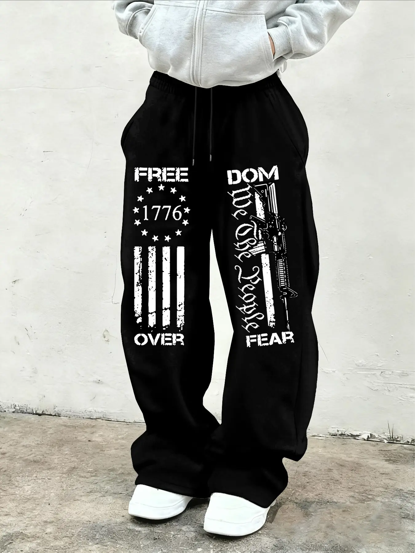 Men's Straight Leg Sport Pants with Pockets and Drawstring, Casual Comfy Sporty, American Flag Gun Letter Pattern, Casual Comfortable Daily Wear Long Pants, Sports Casual Pants, Athleisure Bottoms, Athleisure Style Pants