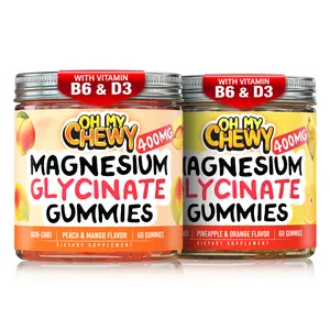 OH MY CHEWY Magnesium Glycinate Gummies Bundle – 2 Bottles (60 Each) – Pineapple Orange & Peach Mango Healthy Snacks