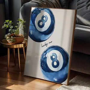8 Pool Ball Print, Blue Lucky Me Poster, Apartment Wall Art, Retro Poster, Maximalist Wall Art, Preppy Posters, Aesthetic Poster, Trendy Art - No Frame