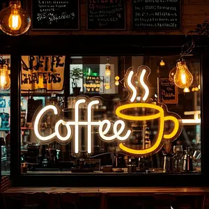 1pc Coffee-Themed LED Neon Sign Light with Coffee Bean & Cup - Wall-Mounted Plug-in for Coffee Shop, Bar, Kitchen, Diner Plastic Decoration