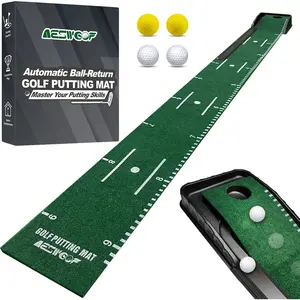 Golf Putting Mat Set with Putting Green & 4 Golf Balls 9.8 ft Training Aid Mat with Ball Return for Indoor & Backyard Practice Great Gift for Golfers and Beginners