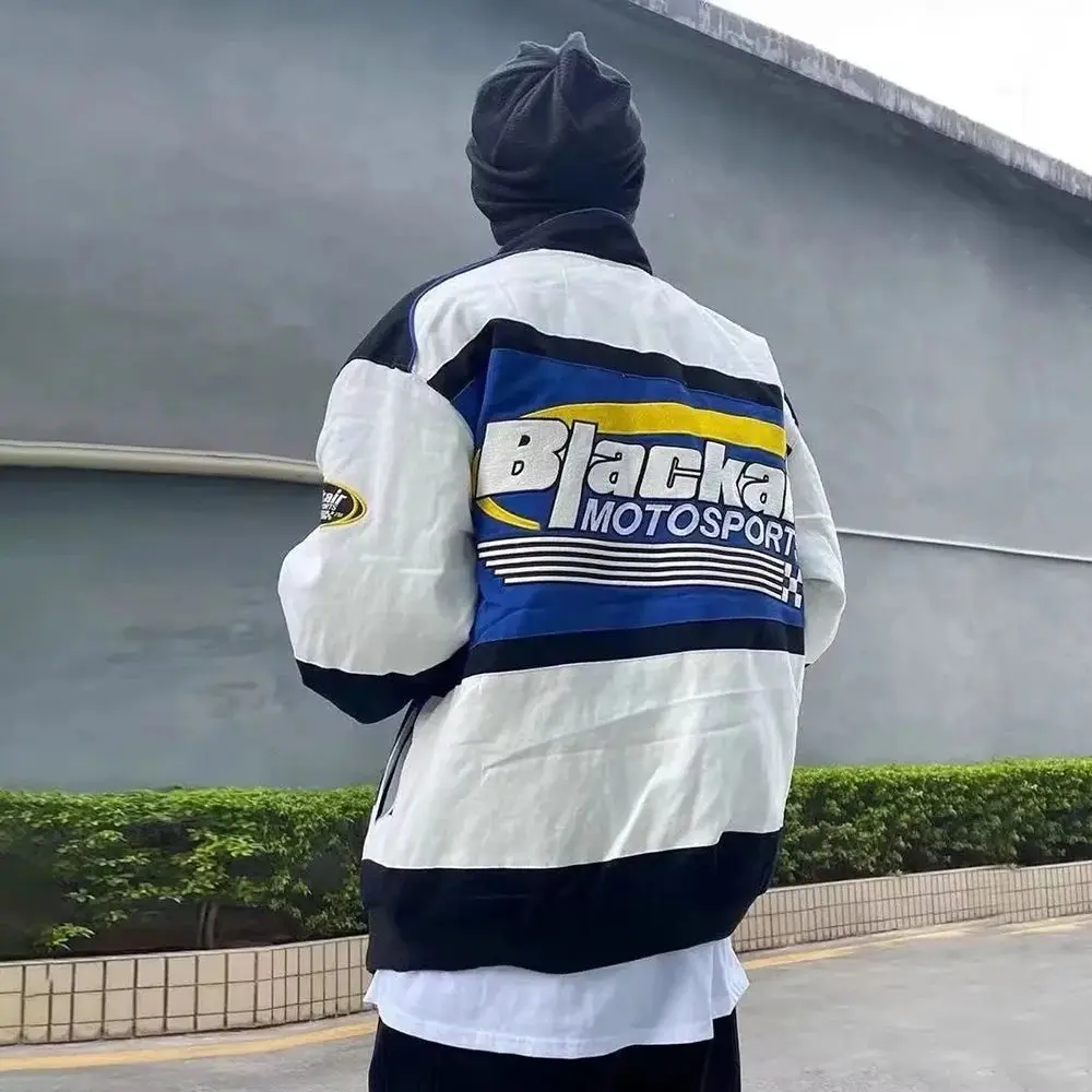 Trendy Y2K Cool Retro Racing Jacket Oversized Korean Motorcycle Hip-Hop Jacket Color Blocking Baseball Fall Winter Unisex Cloths