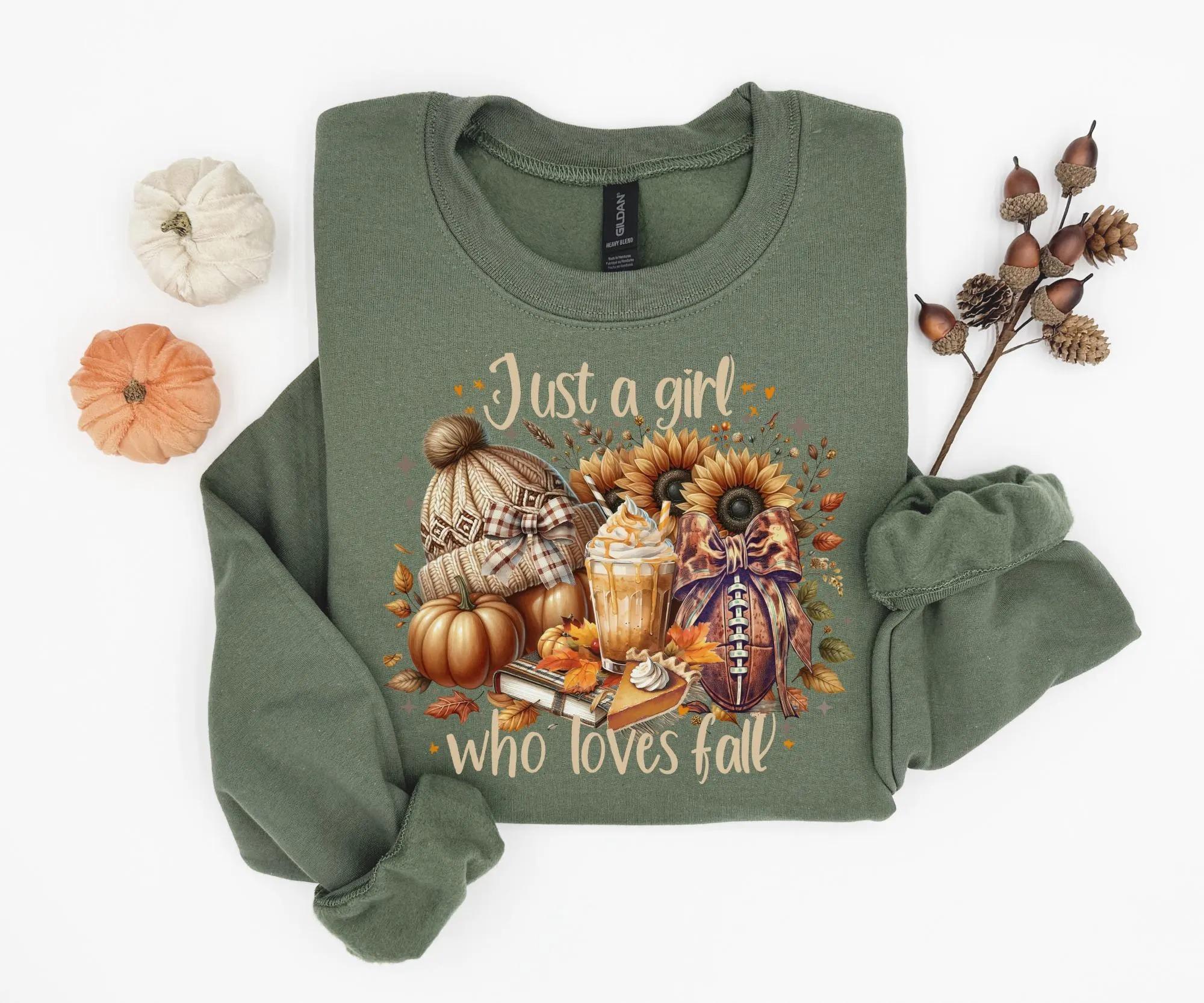 Just a Girl Who Loves Fall Gildan Sweatshirt or T-Shirt , Cozy Pumpkin Autumn Graphic Tee, Fall Season Sweatshirt, Cute Fall Gift