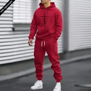 Men's fashionable casual hooded sweatshirt and sweatpants set, featuring a unique letter print design, suitable for street style, outdoor activities, running, and jogging.  A lightweight two-piece outfit for men in spring and autumn.