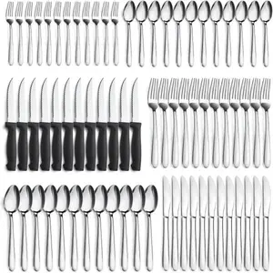 72-Piece Silverware Set for 12 - Stainless Steel Cutlery with Steak Knives, Forks, Spoons, Dishwasher Safe, Mirror Polished, Ergonomic Design, Ideal for Home & Restaurant