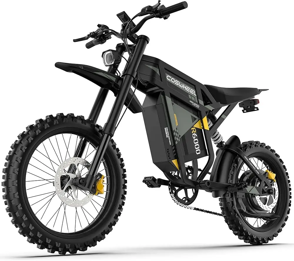 COSWHEEL R6000 Electric Dirt Bike, 7000W Peak Motor Electric Motorcycle 55MPH, 60V 30Ah Battery, 17" Tires, Dual Suspension, Hydraulic Brakes, 7-Speed Gears, UL 2849 Certification