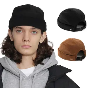 UNDERCONTROL Corduroy Brimless Cap – Rolled Cuff Docker Beanie with Adjustable Strap, Soft Textured Fall Winter Trawler Hat for Men & Women Daily Casual Streetwear