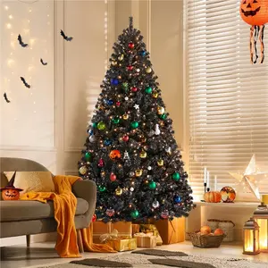 Alden Design Clear Prelit Incandescent Black Hinged Spruce Artificial Christmas Tree, 7.5'