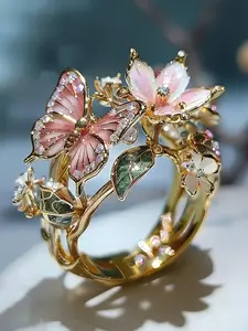 Fashionable Flower Butterfly Open Ring, Elegant Women's Party Vacation Gift, Zinc Alloy Plain Design, All Seasons Jewelry