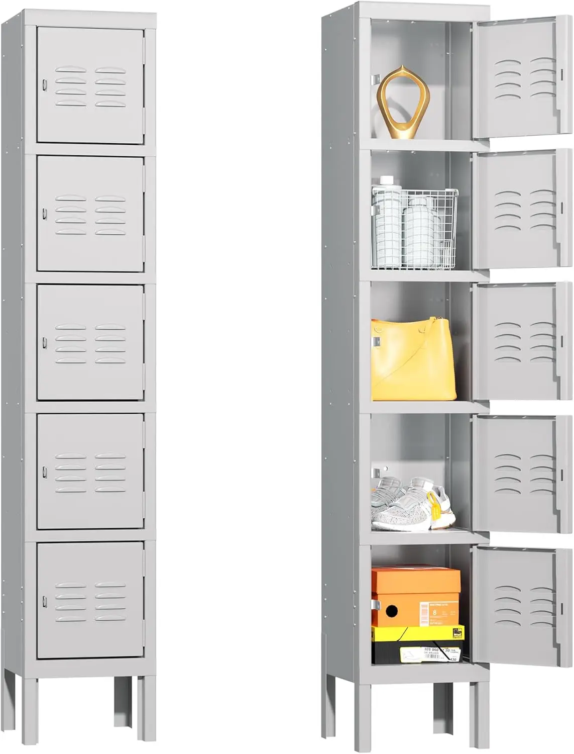 Greenvelly Metal 5-Tier Lockers for Employees Steel Lockers for Gym, Metal Storage Locker with Louvers, 5 Door Locker for Office,Home,School (Grey)