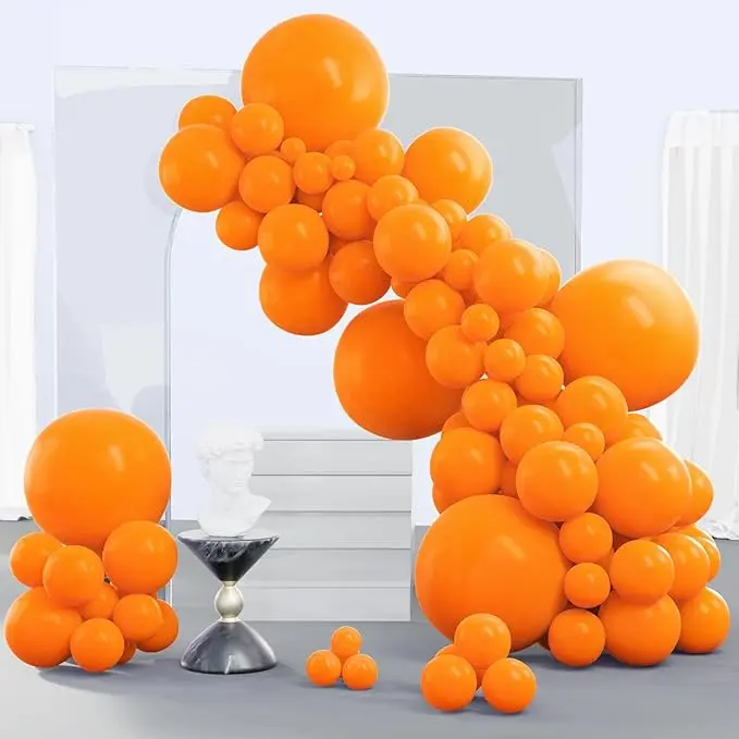 PartyWoo Thick Round Orange Matte Latex Balloon Kit - 140pcs, 18/12/10/5in Sizes, Decorative Festive Birthday Theme Balloons for Halloween, Thanksgiving, Birthday Party Decor, Latex Balloons