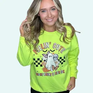 Neon Feeling Cute Ghost Checkered Crewneck Sweatshirt
