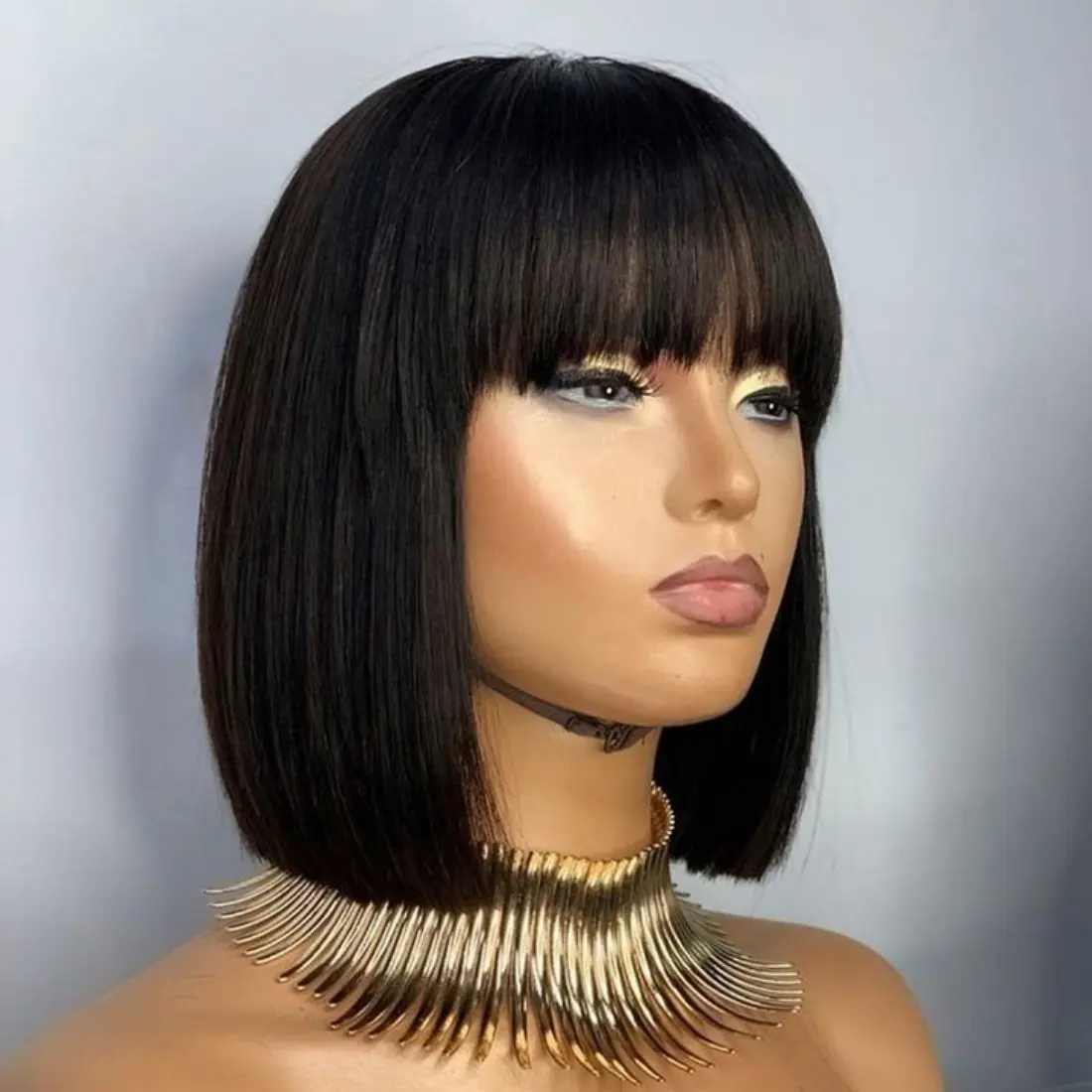 Natural Black Bob Wig Human Hair 4x1 Lace Front Straight Bob Wigs for Women with Straight Bangs 180 Density Lace Front Wigs