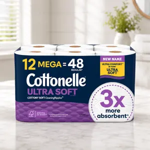 Cottonelle Ultra Soft Toilet Paper, Premium Soft & Strong Bath Tissue, 12 Mega Rolls, Septic Safe, CleaningRipples Technology