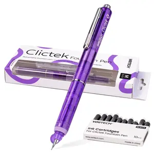 WRITECH Clictek Fountain Pen Retractable: Medium Nib Black Ink Includes 10 Refillable Cartridges No Leaking Smooth Writing Perfect for Office Journaling Beginners Gift