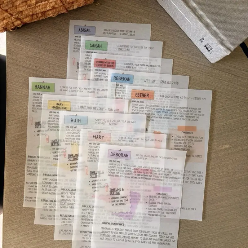 Faithful Women of the Bible Vellum Tip-Ins | Bible Study Inserts (Printed) | Standard or Mini Travel Size