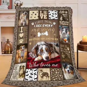 Australian Shepherd Blanket for Girls Women Boys Men Adults Kids Soft Cozy Flannel Aussie Dog Pet Throw Blankets Gifts Warm Flannel Plush Lightweight Decor for Couch Bed Sofa