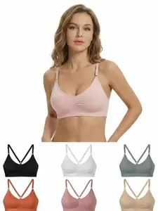 7-Pack Wireless Bras for Women, M to 2XL Seamless Bralette, Casual Plus Size Cross Back No Underwire, Comfort Support for Curvy, Supportive Wireless Bra