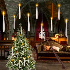 Christmas Decor Floating Candles with Wand Remote,10 Pcs Magic Hanging Candles Flameless,Battery Operated,Ornaments for Christmas/Wedding/Birthday christmas decorations