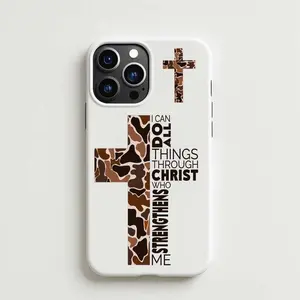 Christian Camo Cross Phone Case with Philippians 4:13 - Christian Camo Cross Phone Cover Trendy Phone Case iphone 17 promax case air 16 plus 15 promax 14 pro 13max 12 11 Samsung S25 EDGE S24 S23 S22 S21 NOTE 20 Ultra Fe Protection Smartphone