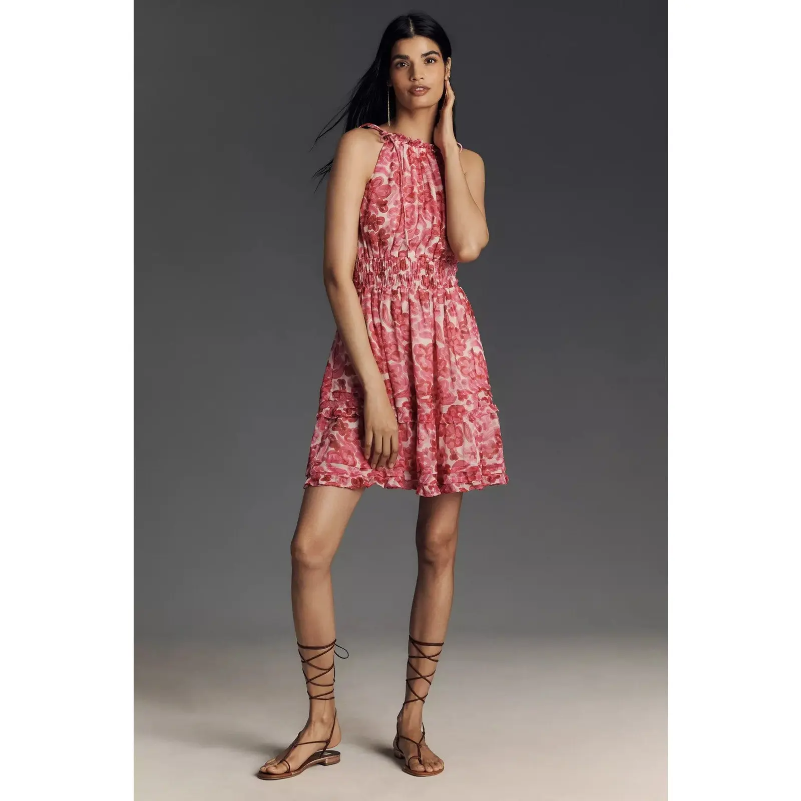 Anthropologie The Somerset Halter Mini Dress X-Large Pink Floral Boho