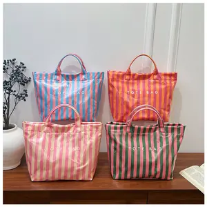 2026 Waterproof Striped Tote Bag, Spacious Lightweight Shoulder Bag with PVC Coating, Perfect for Commuting, Shopping, or Summer Getaways