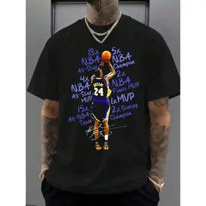 🏀 [Graphic Tee][100% Cotton] Trek Gear Lab Kobe Bryant Lakers Artistic Basketball T-Shirt – Unisex Classic Crew Neck Short Sleeve Printed Tee, Retro Sports Streetwear Apparel, Tribute Fan Shirt for NBA Lovers & Basketball Fans