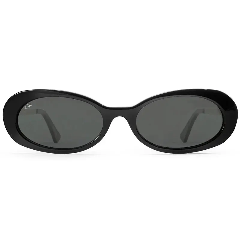 Infinit Genova Round Sunglasses, Black Shiny + Gray
