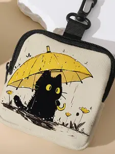 Cute Cat Pattern Zipper Coin Purse, Multi-functional Storage Bag, Durable Polyester Coin Purse, Ideal Gift for Women & Girls