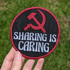 Sharing is Caring Patch [Iron-on] - 3.75in x 3.5in Embroidered Twill Fabric with Iron-on Backing Machine Washable Cold Dry Low Heat or No Heat